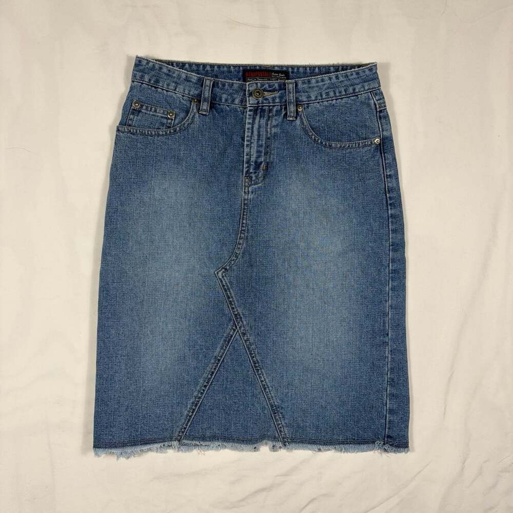 Y2K Aeropostale Denim Skirt Size 0 Blue Cotton Raw Hem